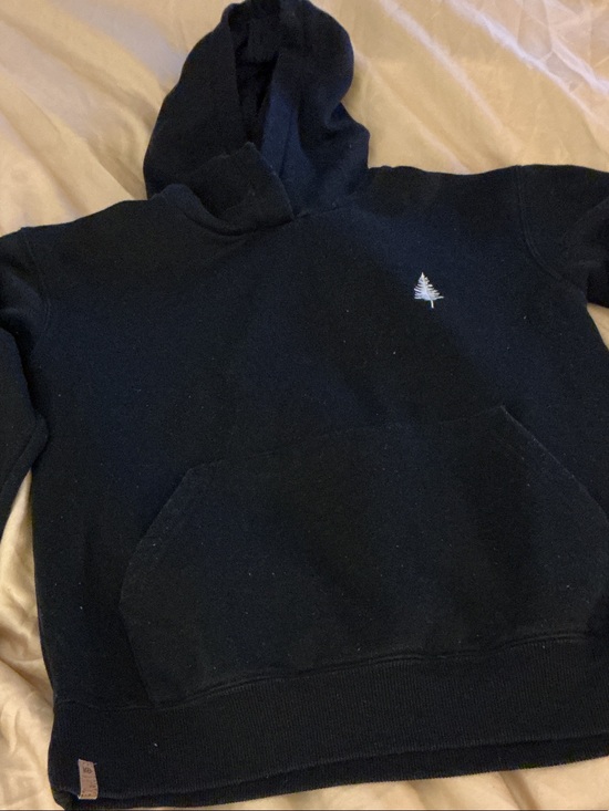 IO Tops - IO women’s Black Hooded Pullover with Small Tree Embroidery